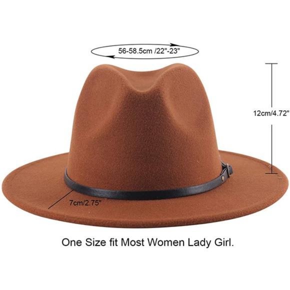 Lanzom Womens Classic Wide Brim Floppy Panama Hat Belt Buckle Wool Fedora Hat - Picture 11 of 12